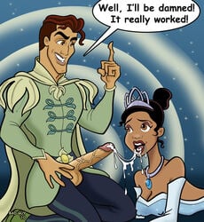 2010 bad_guy black_hair brown_eyes brown_hair dark-skinned_female dialogue disney disney_prince disney_princess female huge_cock human male penis prince_naveen straight tan-skinned_male tan_skin the_princess_and_the_frog tiana