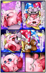 blush closed_eyes color comic cum fangs female hat insertion japanese_text kirby kirby_(series) kurobedamu male marx nude open_eyes penis pink_skin rule_63 sex star straight tear text tongue translation_request vaginal_insertion vaginal_penetration vulva