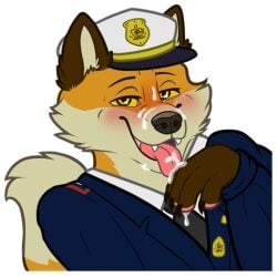 animal_humanoid anthro blush bodily_fluids canid canid_humanoid canine canine_humanoid cum cum_in_mouth cum_inside cum_on_face ejaculation fox fox_humanoid fox_tail genital_fluids humanoid male mammal mammal_humanoid marine marines naoto shy smile solo telegram telegram_sticker