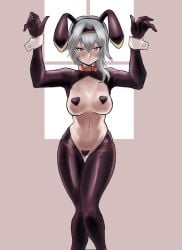 angry_face dog_collar embarrassed_female eula_(genshin_impact) genshin_impact ndahbear pasties reverse_bunnysuit