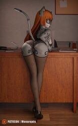 3d_(artwork) absurd_res anthro brassiere breasts business_suit chair clothing company detailed_background digital_media_(artwork) eyewear felid female footwear furniture glasses hair hi_res high_heels invalid_tag legwear lingerie mammal momo_(monarquis) monarquis nipples office office_clothing office_lady pantherine panties pinup pose red_hair secretary_outfit snow_leopard solo stockings suit underwear