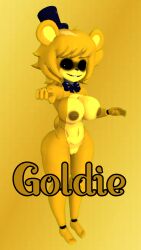 animatronic animatronic_female animatronic_girl bear_girl black_eyes bowtie breasts enormous_breasts female female_only five_nights_at_freddy's fnaf fredina's_nightclub full_body gold gold_background gold_body gold_nipples gold_text golden golden_freddy_(fnaf) golden_fredina_(cally3d) goldie looking_at_viewer nude nude_female pointing_at_viewer pussy robot robot_girl smile source_filmmaker thick_thighs tophat type_0 white_pupil yellow yellow_background