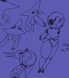 1ambiguous 1boy 2_penises ambiguous_gender ambiguous_species balls ballsack bottom_heavy deltarune diphallia diphallism flat_chest joints multi_balls multi_genitalia multi_penis penis penis_out starwalker tagme thick thick_legs thick_thighs thighs wordedflower