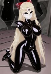 1girls ai_generated bishoujo_senshi_sailor_moon black_moon blonde_hair bow breasts corruption droids drone droneification dronesuit enemy_conversion identity_death large_breasts latex long_hair mask minako_aino monster_of_the_day solo villainess