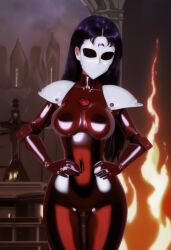 1girls ai_generated bishoujo_senshi_sailor_moon black_hair black_moon clothing corruption droids drone droneification dronesuit female latex long_hair mask medium_breasts monster_of_the_day rei_hino solo villainess