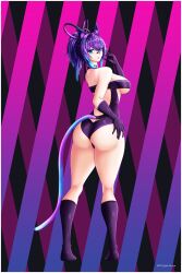 ass back_view blue_eyes cat_costume cat_tail gloves just-bi-you looking_at_viewer looking_back melody_(projektmelody) projektmelody purple_hair virtual_youtuber vshojo vtuber