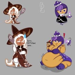 2girls bbw big_belly blackberry_cookie cookie_run cookie_run_kingdom cookie_run_ovenbreak fat_rolls latte_cookie_(cookie_run) multiple_girls obese text the_boot