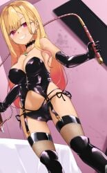 1girls boots choker dominatrix femdom garter_straps gin_(shioyude) holding_whip kitagawa_marin latex leather solo sono_bisque_doll_wa_koi_wo_suru thigh_boots thighhighs