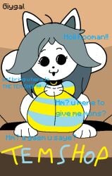 2d anthro anthro_only blue_clothing blue_shirt blue_text clothing color dialogue english english_dialogue english_text furry furry_only giygal multicolored_shirt tagme temmie_(undertale) text undertale undertale_(series) white_fur yellow_clothing yellow_shirt yellow_text