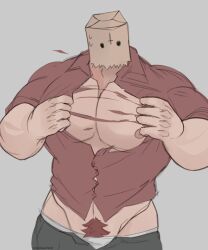 bag bag_over_head bara bulge leszek_(schlindwein) male male_only muscles muscular paper_bag ripped_clothing schlindwein shirt solo solo_male