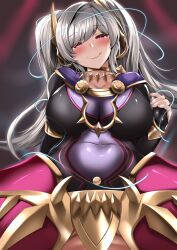 1boy 1girls :p alternate_costume breasts circussion cleavage cowgirl_position female female_focus fire_emblem fire_emblem_awakening fire_emblem_heroes girl_on_top grey_hair grima_(fire_emblem) large_breasts licking_lips looking_at_viewer male male_pov nintendo official_alternate_costume pov red_eyes robin_(female)_(fell_tactician)_(fire_emblem) robin_(fire_emblem) robin_(fire_emblem)_(female) smile solo source_request tongue tongue_out twintails vaginal_penetration