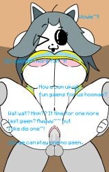 2d anthro blue_clothing blue_shirt blue_text clothing color dialogue english english_dialogue english_text furry giygal multicolored_shirt shirt straight tagme temmie_(undertale) text uncensored undertale undertale_(series) white_fur yellow_clothing yellow_shirt