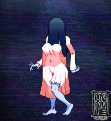 ass big_ass big_breasts black_hair breasts clothed female ghost ghost_girl hair_over_eyes hi_res horror long_hair mamutedraws monster_girl nipples_visible_through_clothing pinup robe the_ring yamamura_sadako