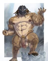 abs claws fishingmanmax genital_piercing genitals hi_res humanoid male male_only mask muscular muscular_humanoid muscular_male navel navel_piercing nipple_piercing nipples pecs penis penis_piercing piercing predator_(franchise) sharp_teeth solo teeth vein veiny_muscles veiny_penis yautja