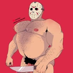 balls body_hair boner erection fabssdaf friday_the_13th hockey_mask jason_voorhees knife male male_only mask nude penis solo solo_male