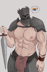 bara bulge helmet male male_only muscles muscular schlindwein shirtless solo solo_male sword