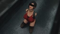 1girls 3d ada_wong big_breasts black_choker black_lace_stockings bottomless capcom feizaisfm kneeling red_dress resident_evil resident_evil_2 resident_evil_2_remake shoulder_holster submissive_female subway tied_hands