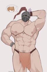 bara duncan_(schlindwein) hand_behind_head helmet loincloth male male_only mastectomy_scar muscles muscular schlindwein shirtless solo solo_male