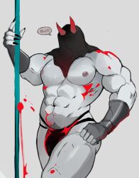 bara bulge hood horns jixxi_(schlindwein) male male_only muscles muscular schlindwein solo solo_male stripper_pole