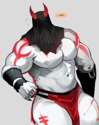 bara hood horns jixxi_(schlindwein) male male_only muscles muscular schlindwein shirtless solo solo_male