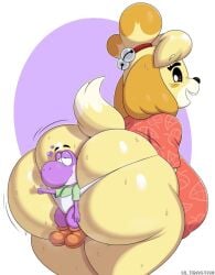 1girls animal_crossing ass ass_focus between_buttocks big_ass big_butt canine huge_ass huge_butt isabelle_(animal_crossing) large_ass large_butt larger_female mario_(series) purple_body size_difference smaller_male sweat sweatdrop ultrastax yellow_fur yoshi