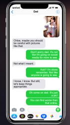 1boy 1girls ai_generated breasts chat chat_log cleavage english_text father_and_daughter female incest ios_(os) original panties phone phone_screen photoshop selfie stable_diffusion text text_message underwear