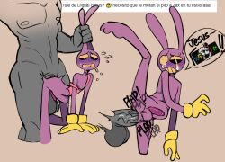 abdominal_bulge anal anal_penetration anal_sex anon blush blushing bunny calazotauvu doggy_style drool gay gay_sex grabbing_ears jax_(the_amazing_digital_circus) male male/male male_dominating_male male_only male_penetrating_male onomatopoeia penis purple_body rabbit ripped_clothing spanish spanish_text stomach_bulge sweatdrop tapering_penis tears the_amazing_digital_circus
