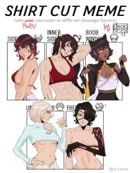 5girls abs cinder_fall dark-skinned_female druzsea kali_belladonna milf multiple_girls raven_branwen red_hair rooster_teeth rwby shirt_cut_meme summer_rose white_hair willow_schnee