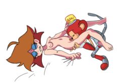 adventures_of_sonic_the_hedgehog anthro_penetrating breasts brown_hair closed_eyes coconuts_(character) crazy_hair cunnilingus eggette eyelashes eyes_visible_through_glasses female flat_chest glasses grabbing_sheets intraspecies legs_up licking licking_penis light-skinned_female male male_anthro/female_human nipples omelette petite petite_body petite_breasts petite_female pussy robot_on_human sex sonic_(series) sonic_mania sonic_the_hedgehog_(series) straight vaginal_penetration