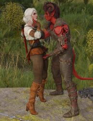 3d 3d_(artwork) baldur's_gate baldur's_gate_3 ciri crossover daz3d daz_studio demon demon_girl dominant_female domination dungeons_and_dragons fantasy female fingering karlach pin3d tagme the_witcher_(series) the_witcher_3:_wild_hunt yuri