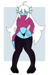 anthro crop_top_sweater fish fish_girl green_eyes kooper_xd pissed pissed_off standing thick thigh_highs thighs underwear voski voski_12 white_hair