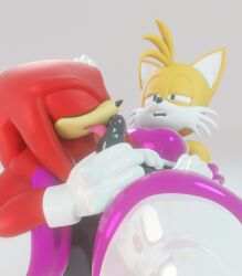 3d 3d_(artwork) anthro big_balls blender clothed clothing condom_suit crossdressing dominant_submissive eggsaladsandwich fellatio femboy gay girthy girthy_penis hand_on_penis horny horny_male knuckles_the_echidna latex latex_bodysuit latex_boots latex_clothing latex_gloves latex_legwear latex_stockings latex_suit licking_penis male penis rouge_the_bat_(cosplay) sonic_(series) sonic_the_hedgehog_(series) tails yaoi