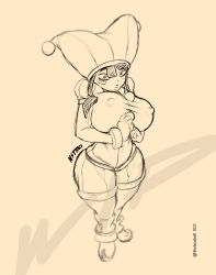 2023 2d 2d_(artwork) 2d_artwork artist_request big_breasts big_thighs black_and_white breasts brown_hair erect_nipples female glitch_productions gloves gooseworx huge_breasts jester jester_costume jester_hat jester_outfit looking_at_viewer nipples nipples_visible_through_clothing pomni pomni_(the_amazing_digital_circus) short_hair tagme the_amazing_digital_circus thick_thighs wip