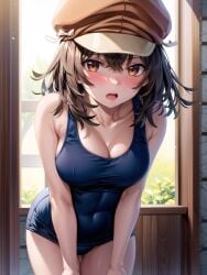 ai_generated blue_swimsuit brown_hair monogatari_(series) one-piece_swimsuit ramensp school_swimsuit sengoku_nadeko