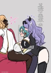 1futa 2girls aqua_hair assisted_paizuri assisted_sex bare_thighs bent_over big_breasts blonde_hair blue_hair blush boots bottomless braid breast_grab breasts camilla_(fire_emblem) chloe_(fire_emblem) clenched_teeth closed_eyes clothed clothing coaching cum_on_breasts cum_on_hair cumshot dark-skinned_futanari dark_skin dialogue dirty_talk ejaculation elbow_gloves english_text erection female fff_threesome fire_emblem fire_emblem_engage fire_emblem_fates fire_emblem_heroes futa_on_female futanari glasses gloves green_eyes grey_background hair_over_one_eye horns huge_breasts human kiran_(fire_emblem) kiran_(fire_emblem)_(female) large_breasts light-skinned_female light_skin long_hair malena_(umeyiyo) medium_breasts moaning motion_lines nintendo open_mouth original paizuri partially_clothed penis purple_hair short_hair sitting smile text thigh_boots thighs threesome umeyiyo uncensored