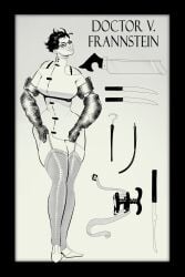 black_and_white bra busty comic doctor_v._frannstein female female_focus female_only frankenstein garter_straps glasses hourglass_figure meinfischer monochrome short_hair stockings tagme waking_carna_(comic) wide_hips