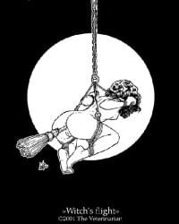 2001 anal_object_insertion bad_quality black_and_white bondage broom frogtie full_moon naked_female rope rope_bondage suspension the_veterinarian