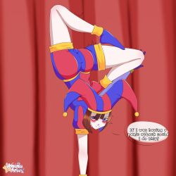 2023 2d 2d_(artwork) 2d_artwork big_ass big_thighs brown_hair dialogue dialogue_bubble female glitch_productions gloves gooseworx jester jester_costume jester_hat jester_outfit looking_at_viewer misusu_ari pomni pomni_(the_amazing_digital_circus) short_hair sweat sweatdrop tagme the_amazing_digital_circus thick_thighs white_body