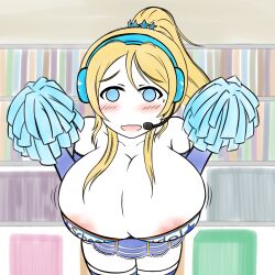 ayase_eli big_breasts blonde_hair blue_eyes cheerleader cheerleader_uniform huge_breasts long_hair love_live! love_live!_school_idol_project pom_poms ponytail tagme tokidokisuiyobi