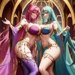 2girls ai_clothes ai_generated ai_hands big_ass blue_clothes blue_clothing bubble_butt chaos_(warhammer) eldar elf_ears female female_only large_ass light-skinned_female light_skin pink_clothes pink_clothing slaanesh slaaneshi_cultist thick_thighs tzeentch unstable_diffusion warhammer_(franchise) warhammer_40k warhammer_fantasy wide_hips