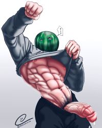 1boy 2023 balls bara bara_tits barazoku big_penis clothing erection gay hi_res highres looking_at_viewer male male_focus male_nipples male_only male_pubic_hair manly masked masked_male mectratron173 muscular_male nipples penis precum precum_drip shirt_lift solo solo_male yaoi