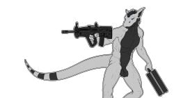 abs anthro assault_rifle athletic athletic_anthro athletic_male balls bullpup bullpup_rifle clothing dragon fancy_clothing flaccid foreskin genitals gun hi_res joe_ramirez male nude pecs penis ranged_weapon rebeldragon101 rifle saggy_balls soft_penis solo suitcase tavor-21_rifle tavor_tar-21 uncircumcised weapon