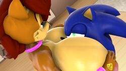 big_breasts bigger_female blueapple completely_nude_female face_in_breasts hugging looking_at_another looking_pleasured sally_acorn sonic_(series) sonic_the_hedgehog sonic_the_hedgehog_(series)