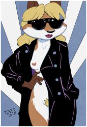 80's_theme absurd_res canid canine clothing eyewear female fox hi_res jacket leather leather_clothing leather_jacket leather_topwear lips mammal patrick_nagel sonderjen sunglasses topwear