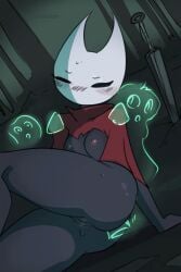 anal anal_penetration anal_sex animated ass black_body blush breasts female female_focus freeedon ghost ghost_boy hollow_knight hornet_(hollow_knight) male nipples penis pussy team_cherry thighs torn_clothes