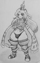 annoyed annoyed_expression armor armored_boots ass belly black_eyes bulge cosplay crown exposed_ass fauxtellno1_(artist) femboy girly hips king_of_greed library_of_ruina lobotomy_corporation long_hair project_moon roland tagme thong trap