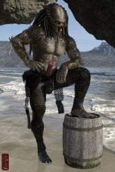 alien barrel beach_background genitals hi_res humanoid male male_only muscular muscular_humanoid muscular_male penis predator_(franchise) solo spikes spikes_(anatomy) ugnaughtsden unusual_anatomy unusual_genitalia unusual_penis yautja