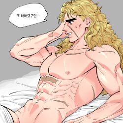 1boy jojo's_bizarre_adventure long_hair male male_nipples male_only meonji nude_male pecs phantom_blood robert_edward_o_speedwagon solo