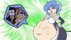 3girls animated blue_hair burping digestion emmy_dook extremely_loud_belch_sound_effect female_only multiple_girls sound squealydealy stomach_bulge tagme tohru_(dragon_maid) video vore vore_belly weight_gain