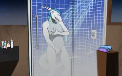 anthro bathing breasts christa_(rebeldragon101) claws dragon female finger_fuck fingering fingering_self glock glock_43 groping_breast groping_breasts gun handgun hi_res masturbation nipples nude open_mouth pistol ranged_weapon rebeldragon101 shower shower_masturbation showering solo steam tail towel vaginal_penetration weapon wet